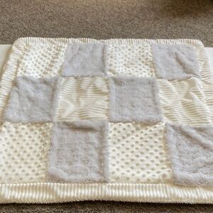 Kyle and Deena White and Gray Minky Baby Blanket 30x30